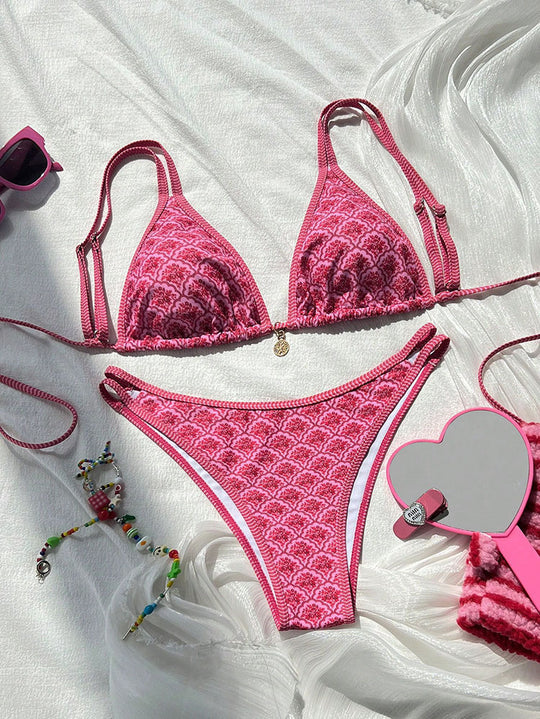 Damen Triangel-Bikini mit exquisitem Muster und verstellbaren Trägern R&B