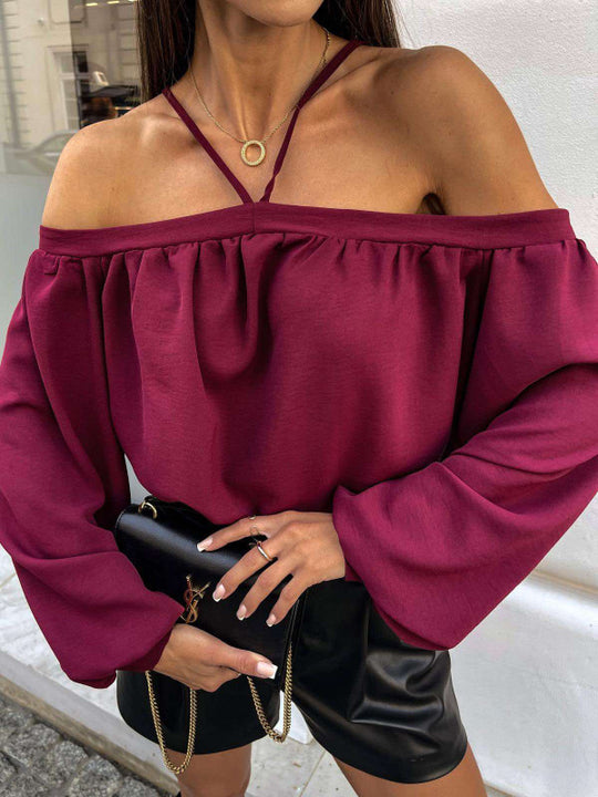 Damen Off-Shoulder Bluse mit elastischen Ärmelbündchen R&B