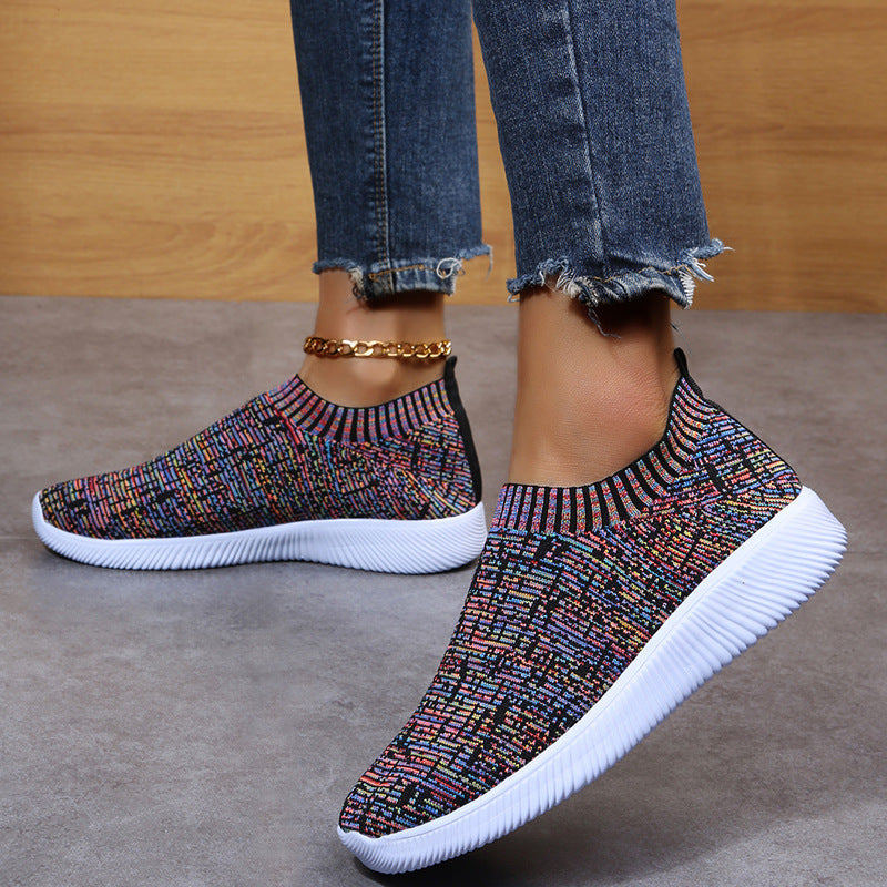 Damen Slip-On Sportschuhe mit atmungsaktiver Strick-Oberfläche und rutschfester Sohle R&B