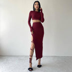 Damen elegantes Langarm-Oberteil mit hohem Bund und seitlichem Cut-Out R&B