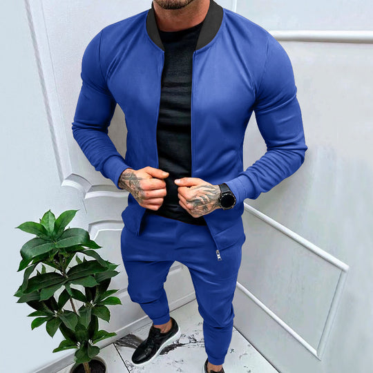 Herren nan sportlicher Freizeit-Trainingsanzug mit taillierter Bomberjacke und konisch zulaufender Jogginghose aus elastischer Baumwollmischung R&B