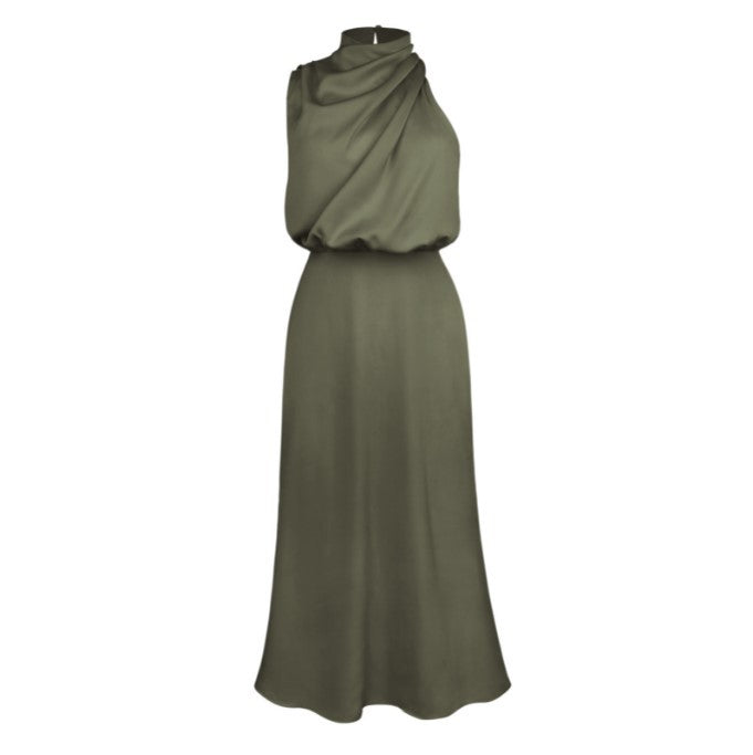 Damen Elegantes Etuikleid mit asymmetrischem Kragen und fließendem Schnitt R&B