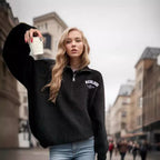 Damen Flauschiger Stehkragenpullover mit Reißverschluss und modernen Details R&B