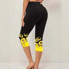 Damen Capri-Leggings mit einzigartigem Sonnenblumen-Design und hohem Bund R&B