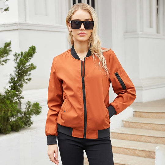 Damen modische Bomberjacke mit praktischen Reißverschlusstaschen und sportlichem Kragen R&B