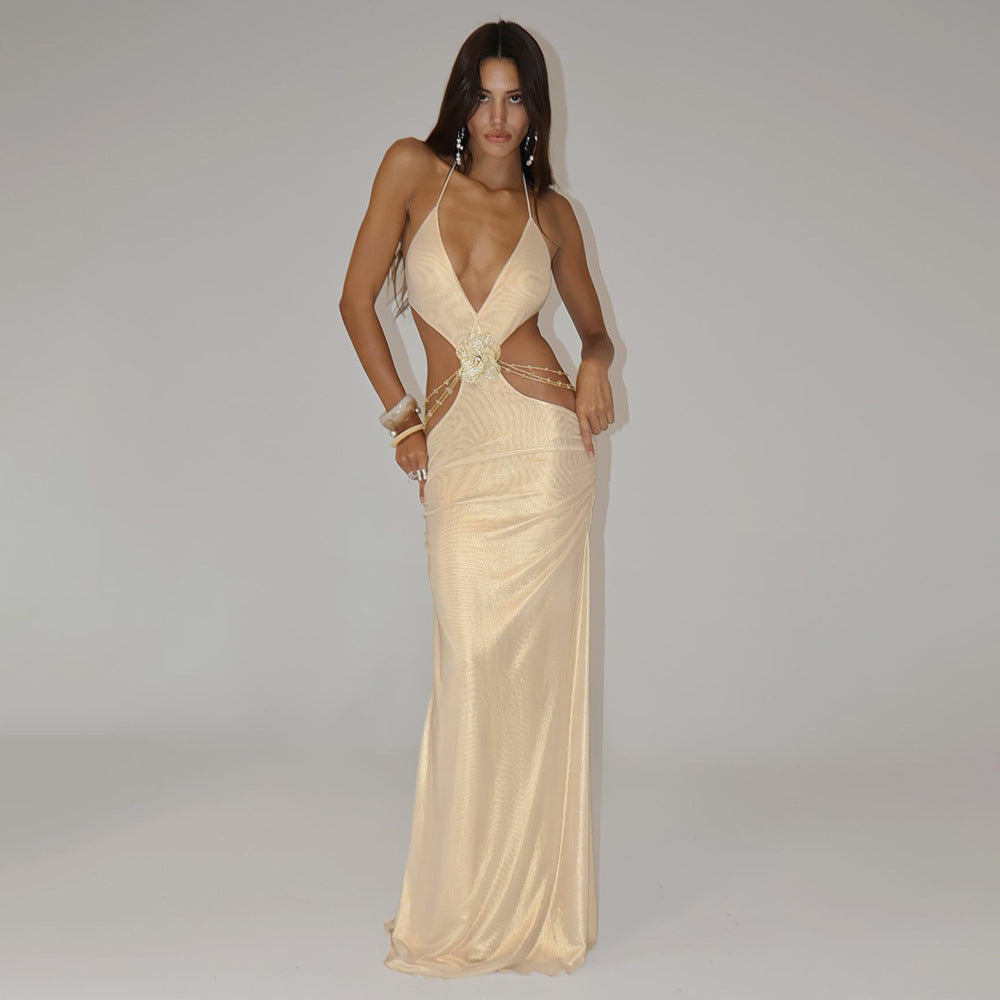 Damen Traumhaftes Abendkleid mit tiefem Ausschnitt und ausgefallenen Cut-Outs R&B