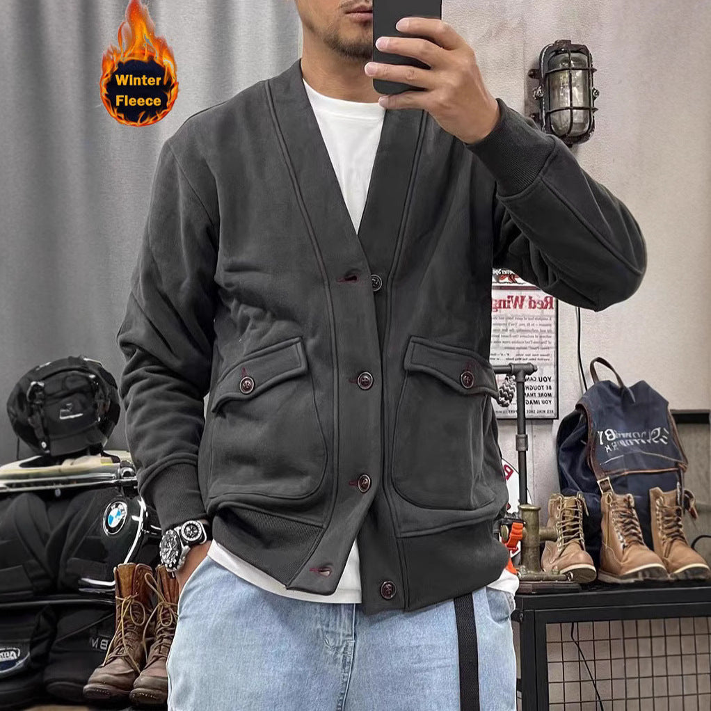 Herren modische Fleecejacke mit praktischen Taschen und eleganter Knopfleiste R&B