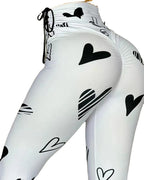 Damen Hochtaillierte Sportleggings mit modernem Herzmuster R&B