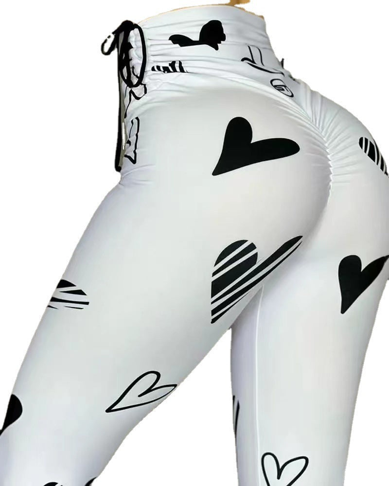 Damen Hochtaillierte Sportleggings mit modernem Herzmuster R&B