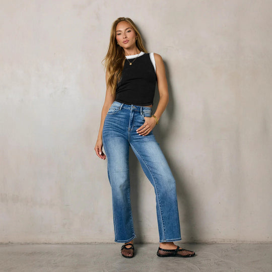 Damen Ripp-Top mit Kontrastdetails und figurbetontem Schnitt R&B