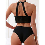 Damen Sportliches Crop-Top Bikini mit hohem Taillen-Höschen R&B