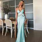 Damen glamouröses Maxikleid mit einzigartigem Schnitt und eleganten Schlaufen R&B