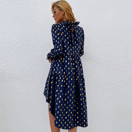 Damen Kleid mit voluminösem Rock und elegantem Stehkragen R&B