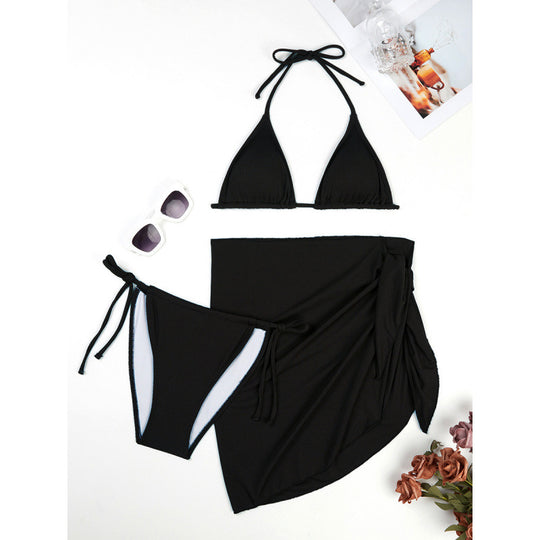 Damen Triangel-Bikini-Set mit elegantem Wickelrock und verstellbaren Trägern R&B