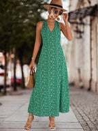 Damen Maxikleid mit floralem V-Ausschnitt und schwingendem Rock R&B