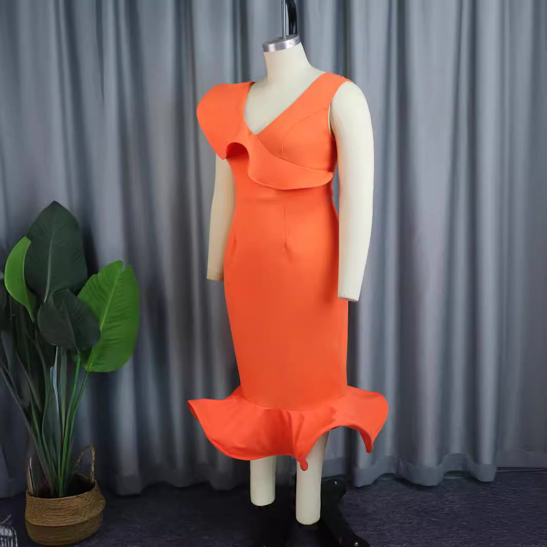 Damen Figurbetontes Kleid mit voluminösem Rüschenelement R&B