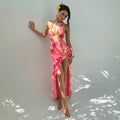 Damen Maxikleid mit elegantem Cut-Out-Design und floralen Akzenten R&B