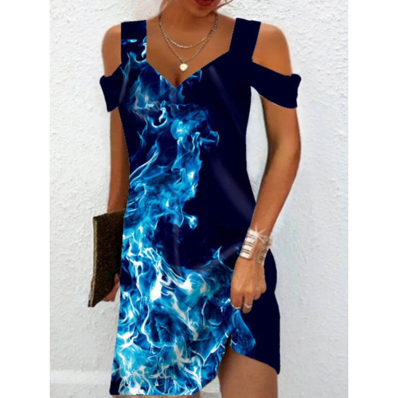 Damen Off-Shoulder Sommerkleid mit schwingendem Saum und aufregendem Spiraldesign R&B
