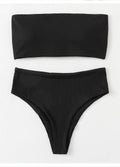 Damen Bandeau-Bikini-Set mit hohem Taillenbund und strukturiertem Stoff