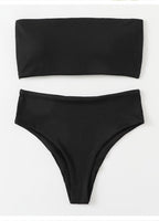 Damen Bandeau-Bikini-Set mit hohem Taillenbund und strukturiertem Stoff