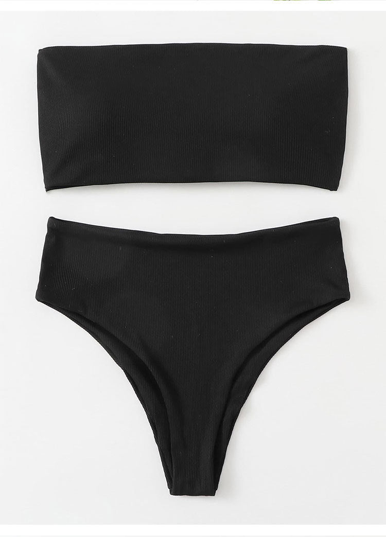 Damen Bandeau-Bikini-Set mit hohem Taillenbund und strukturiertem Stoff