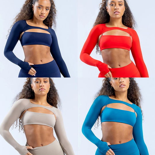 Damen Sportliches Langarm Crop-Top mit angeschnittenem Design R&B