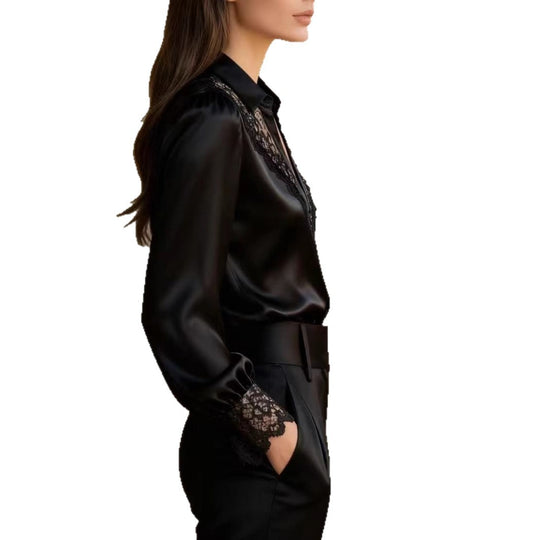 Damen elegante Bluse mit romantischen Spitzenakzenten R&B