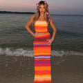 Damen Elegantes Strandkleid mit buntem Streifenmuster R&B