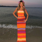 Damen Elegantes Strandkleid mit buntem Streifenmuster R&B