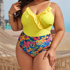 Damen Einteiliger Badeanzug mit floralem Wickeldetail und Rüschen R&B