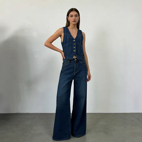 Damen lässige Denim-Weste mit Knopfdetails und aufgesetzten Taschen R&B