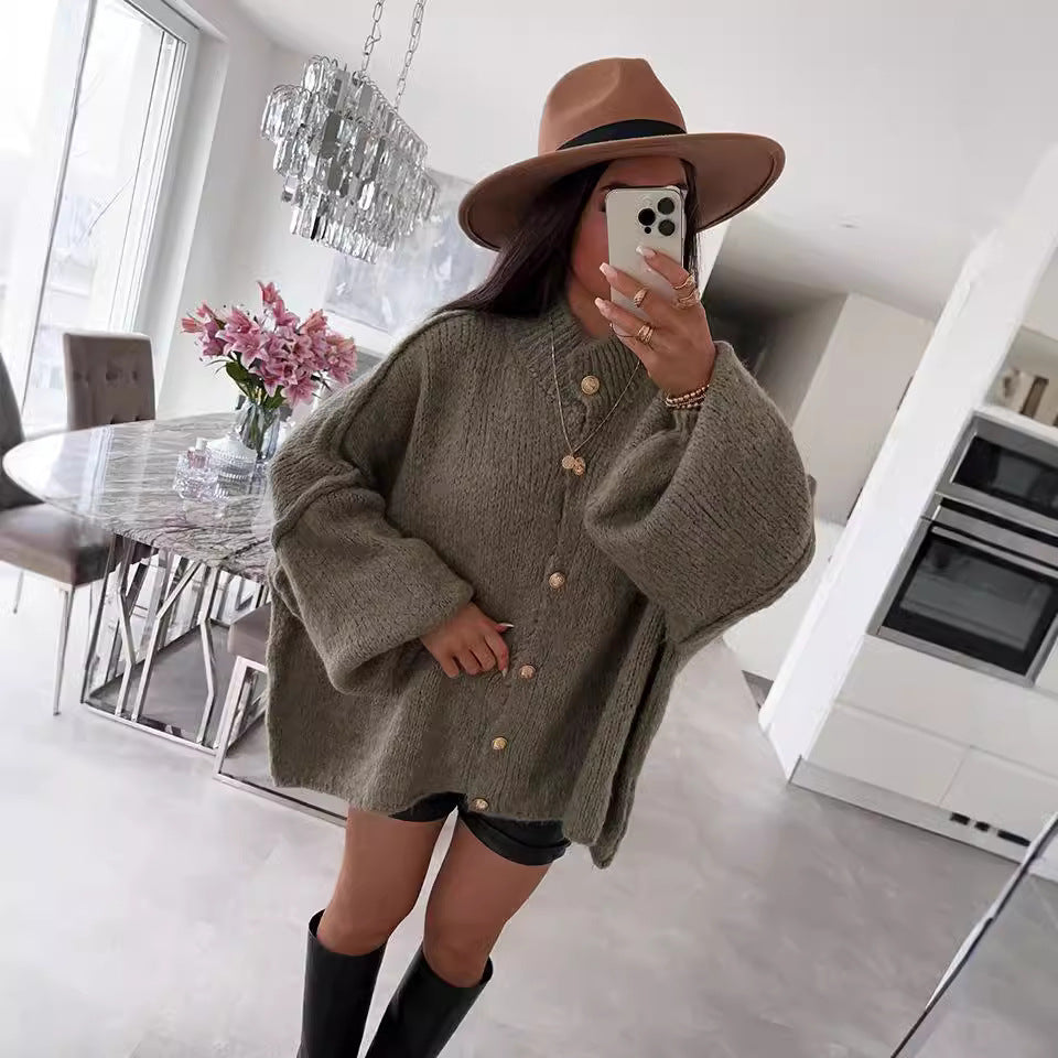 Damen Grobstrickpullover mit voluminösen Ärmeln und komfortablem Schnitt R&B