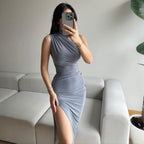 Damen Elegantes Wickelkleid mit figurbetontem Schnitt und hohem Schlitz R&B