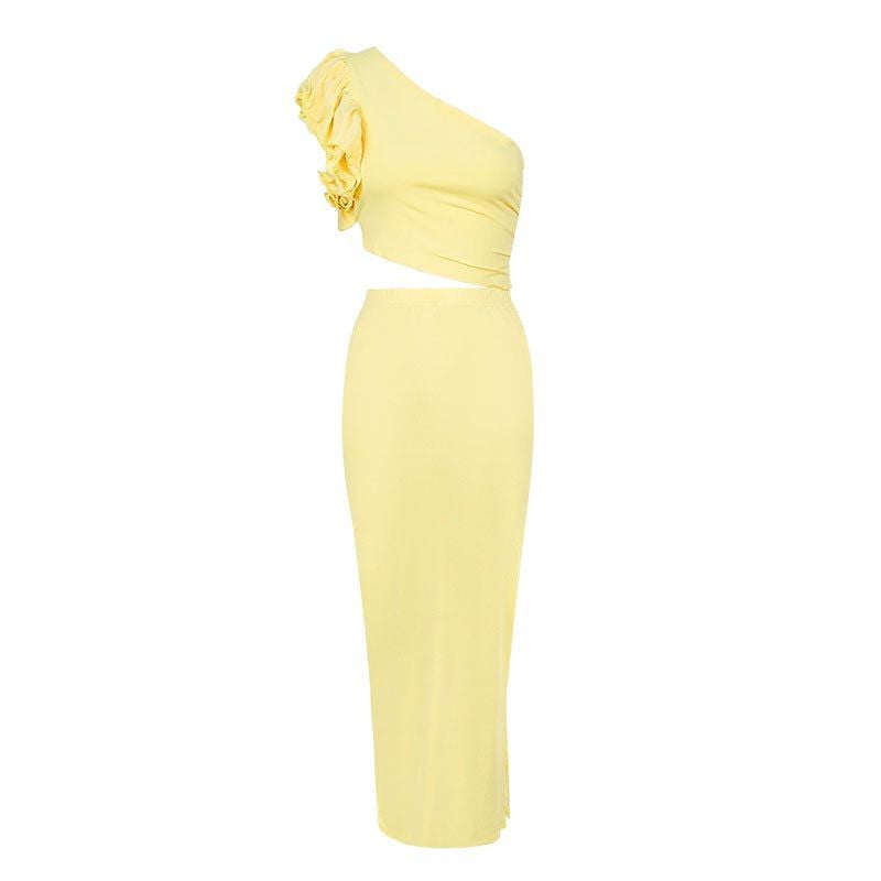 Damen Maxikleid mit asymmetrischem Schnitt und Rüschendetails EB