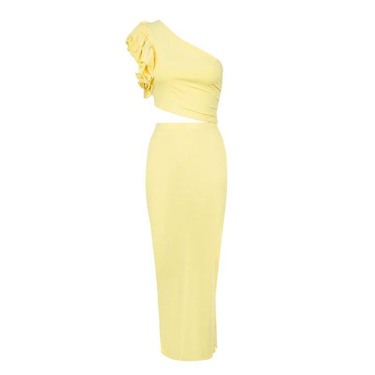Damen Maxikleid mit asymmetrischem Schnitt und Rüschendetails R&B