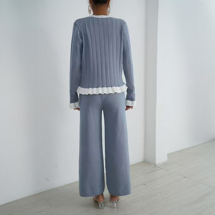 Damen elegantes Strick-Loungewear-Set mit dekorativen Details R&B
