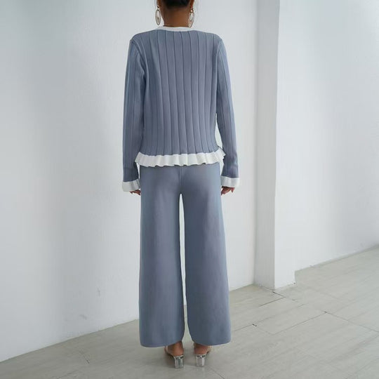 Damen elegantes Strick-Loungewear-Set mit dekorativen Details R&B