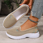 Damen Bequeme Slip-On Schuhe mit atmungsaktiver Strickoberfläche und floralem Muster R&B