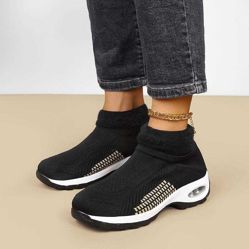 Damen High-Top Sport-Sneaker mit atmungsaktivem Strickoberteil und isolierendem Futter