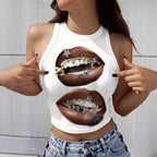 Damen Tanktop mit künstlerischem Lippenmotiv und figurbetontem Schnitt R&B