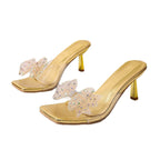Damen Glamouröse Sandalen mit funkelndem Schleifen-Detail und transparentem Design EB