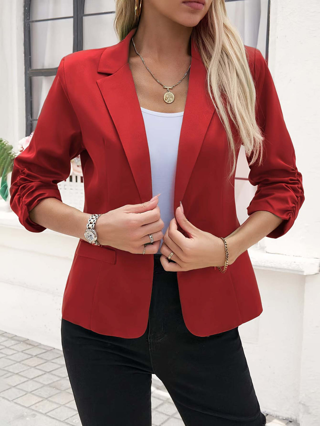 Damen Eleganter Blazer mit lässigen Ärmeln und modernem Schnitt R&B