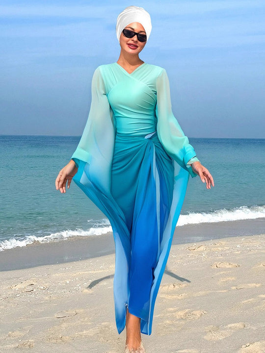 Damen Elegantes Strandkleid mit fließenden Ärmeln R&B
