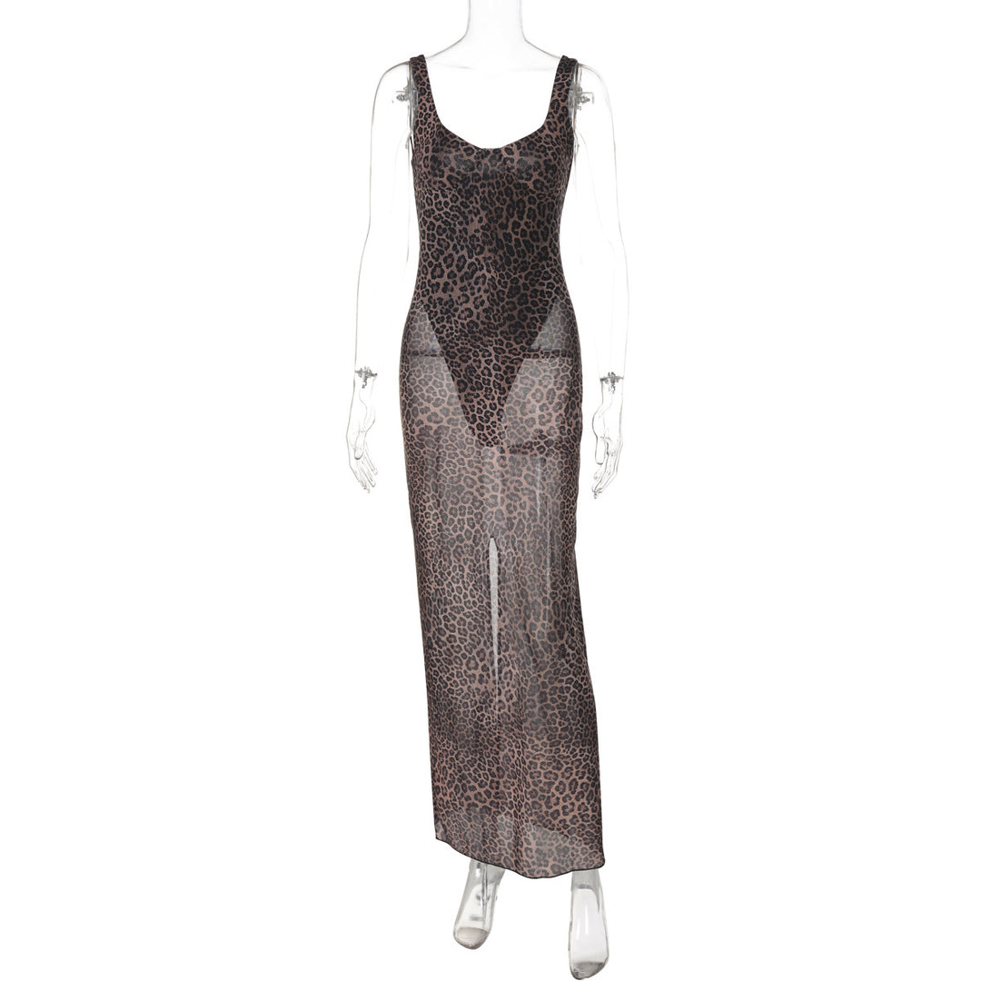 Damen Transparentes Maxikleid mit Leopardenmuster R&B