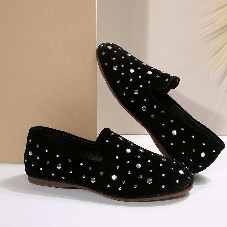 Damen Slip-On Mokassins mit funkelnder Strass-Applikation und eleganter Samtoberfläche R&B