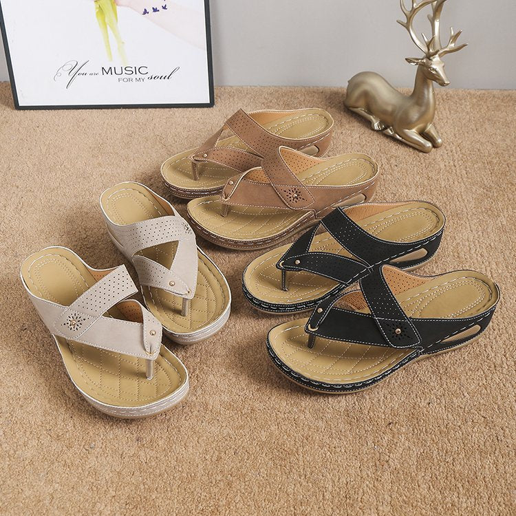 Damen Zehentrenner-Sandalen mit anatomischer Fußbettung und elastischem Riemendesign R&B
