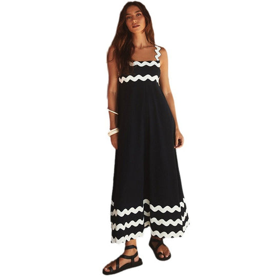 Damen Maxikleid mit elegantem Wellenmuster und fließendem Rock R&B