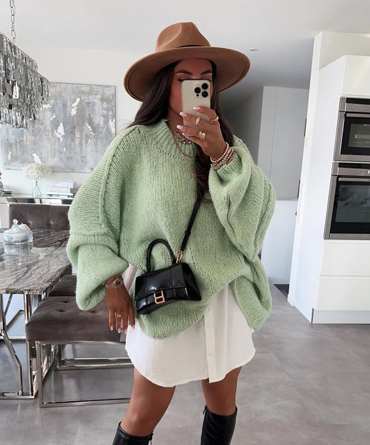 Damen lässiger Oversize Pullover mit hohen Ärmeln und unkonventionellem Schnitt R&B