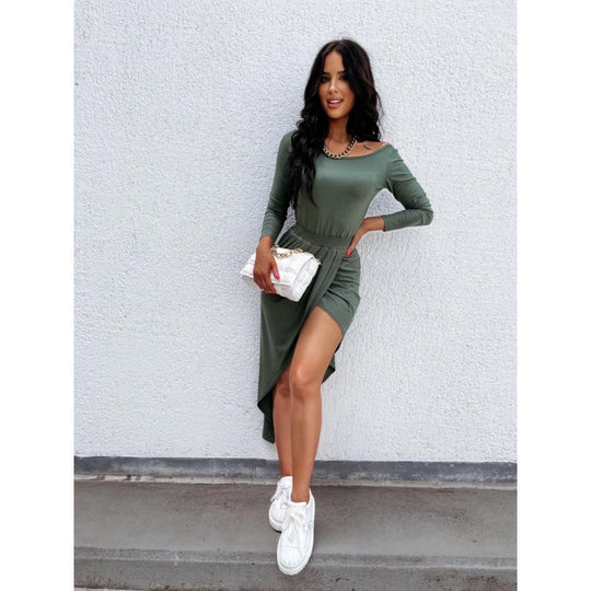 Damen Drapierte Asymmetrische Midi Kleid R&B