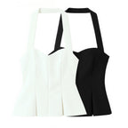 Damen schicke Bustier-Bluse mit taillierter Silhouette und dekorativem Halterneck R&B